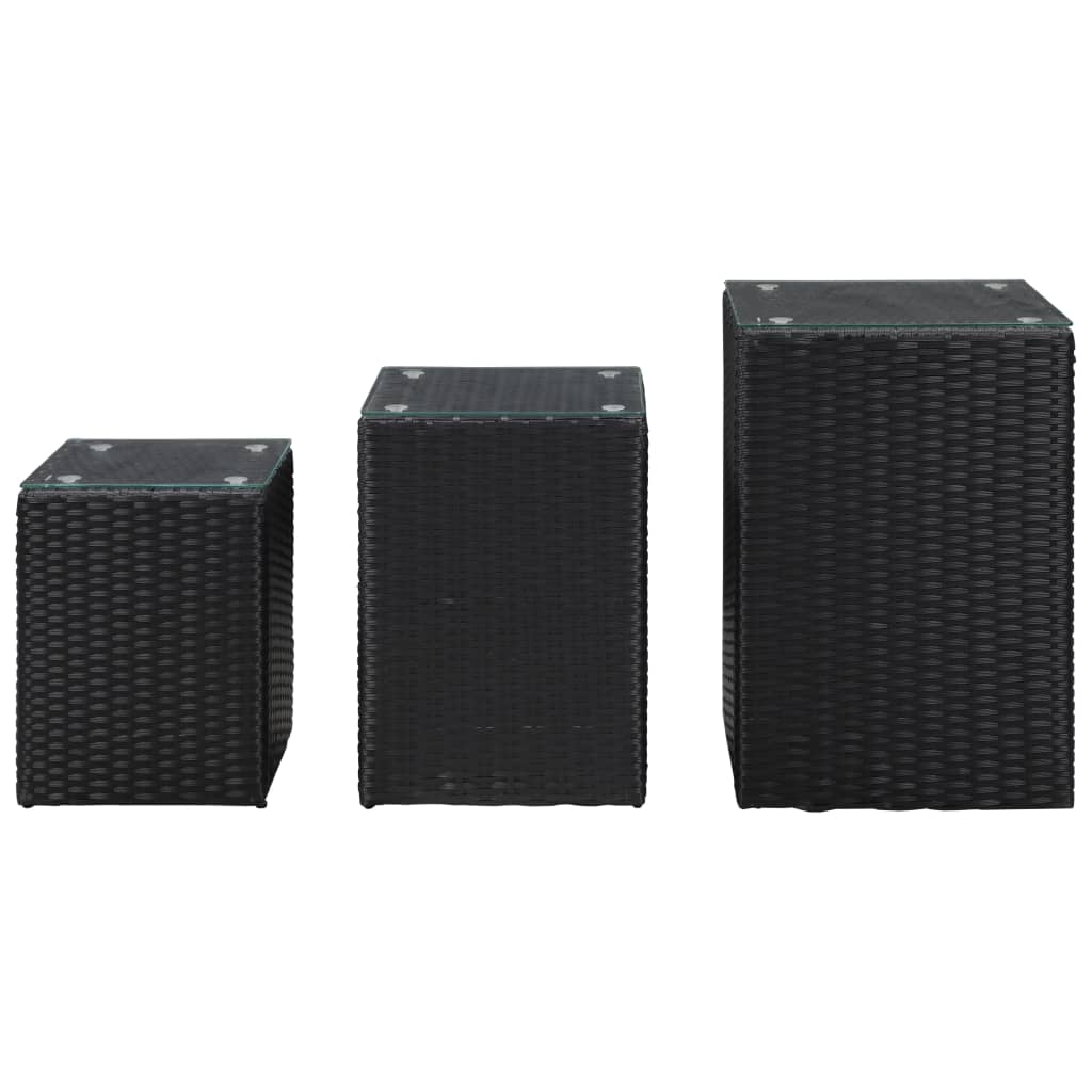 Tables d'appoint 3 pcs et dessus en verre Noir Résine tressée Tables d'appoint vidaXL   