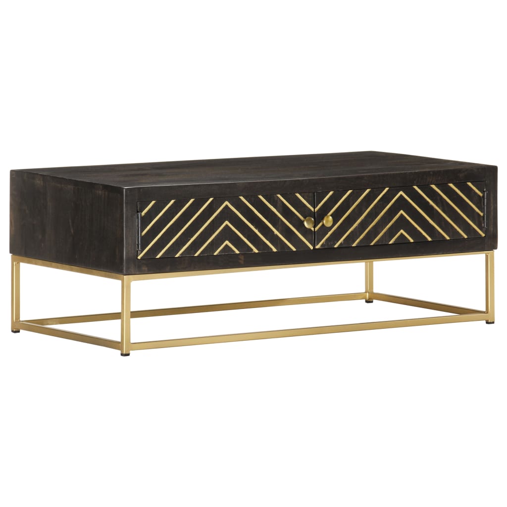 Table basse Noir et doré 90x50x35 cm Bois solide de manguier Tables basses vidaXL   