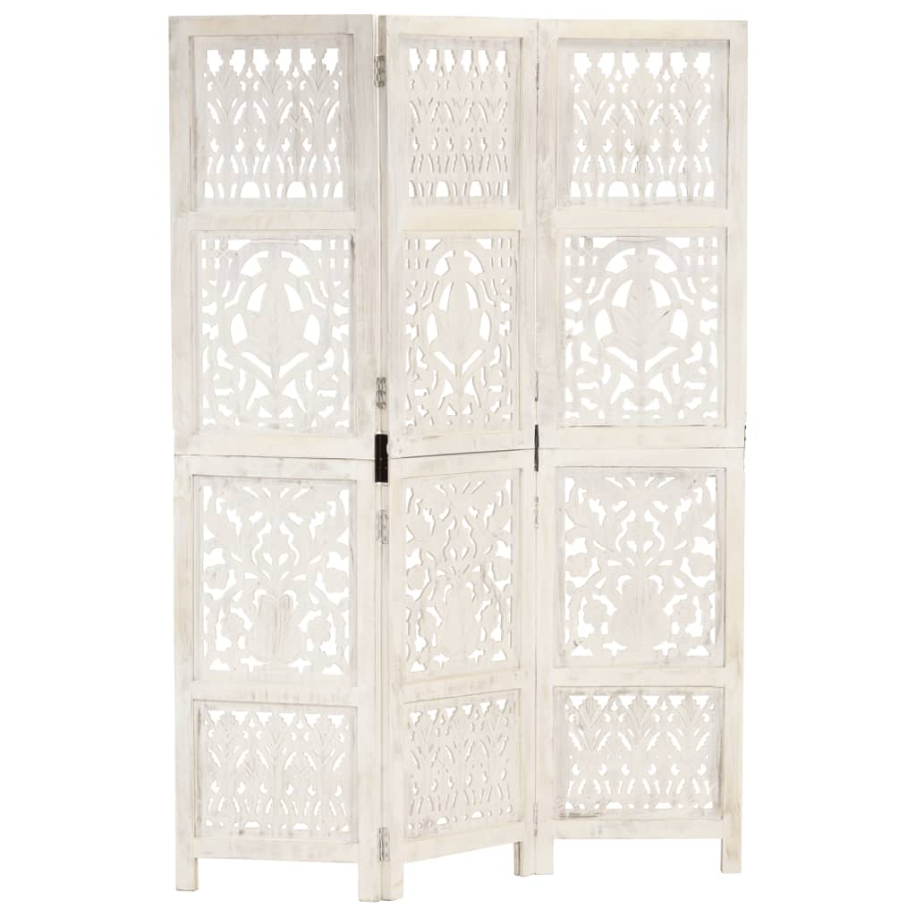 Cloison de séparation 3 panneaux Blanc 120x165 cm Bois manguier Séparateurs de pièces vidaXL   