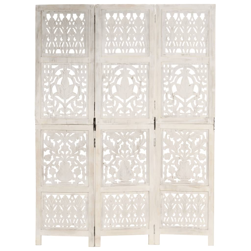 Cloison de séparation 3 panneaux Blanc 120x165 cm Bois manguier Séparateurs de pièces vidaXL   