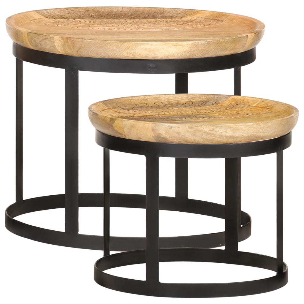 Tables d'appoint rondes 2 pcs Bois de manguier solide et acier Tables d'appoint vidaXL   