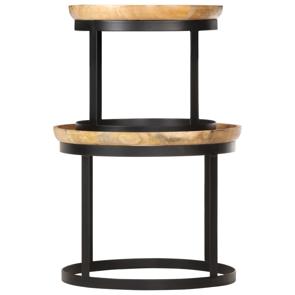 Tables d'appoint rondes 2 pcs Bois de manguier solide et acier Tables d'appoint vidaXL   