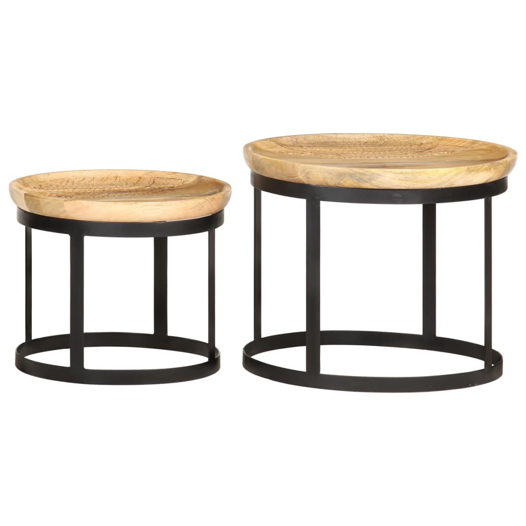 Tables d'appoint rondes 2 pcs Bois de manguier solide et acier Tables d'appoint vidaXL   