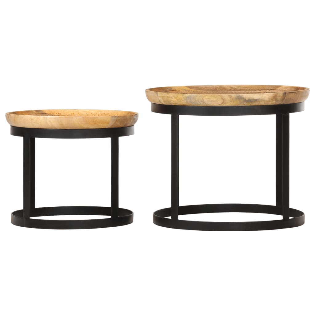 Tables d'appoint rondes 2 pcs Bois de manguier solide et acier Tables d'appoint vidaXL   