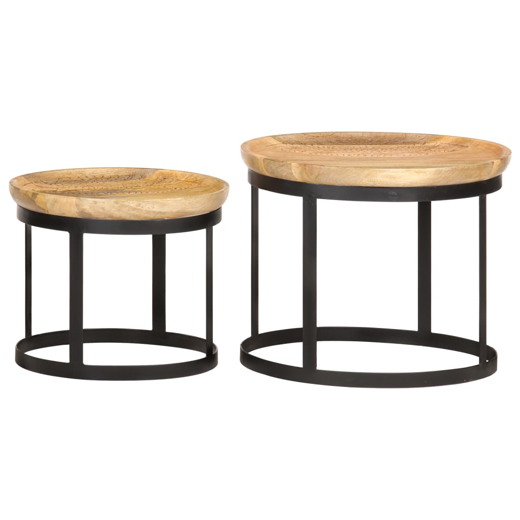 Tables d'appoint rondes 2 pcs Bois de manguier solide et acier Tables d'appoint vidaXL   