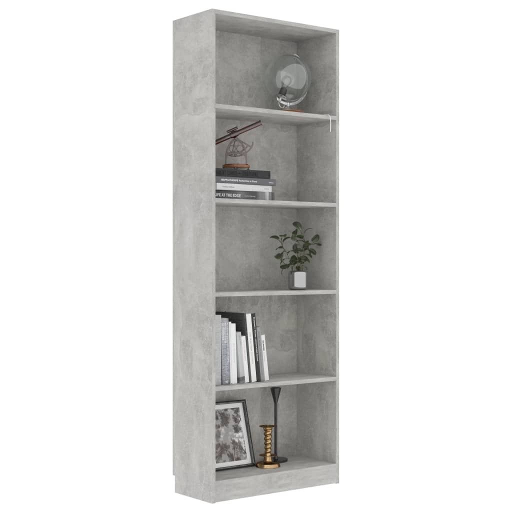 Bibliothèque à 5 niveaux Gris béton 60x24x175 cm Aggloméré Bibliothèques vidaXL   