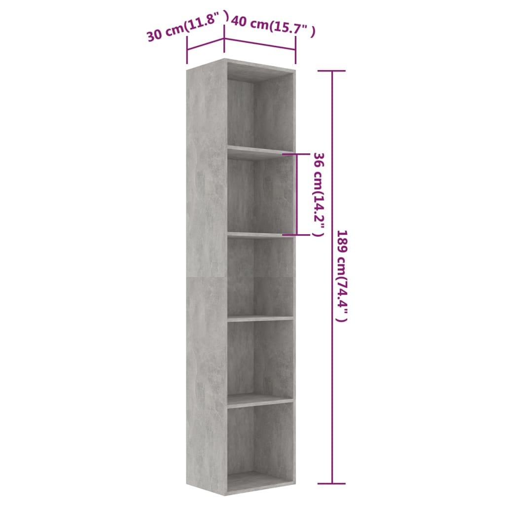 Bibliothèque Gris béton 40x30x189 cm Aggloméré Bibliothèques vidaXL   