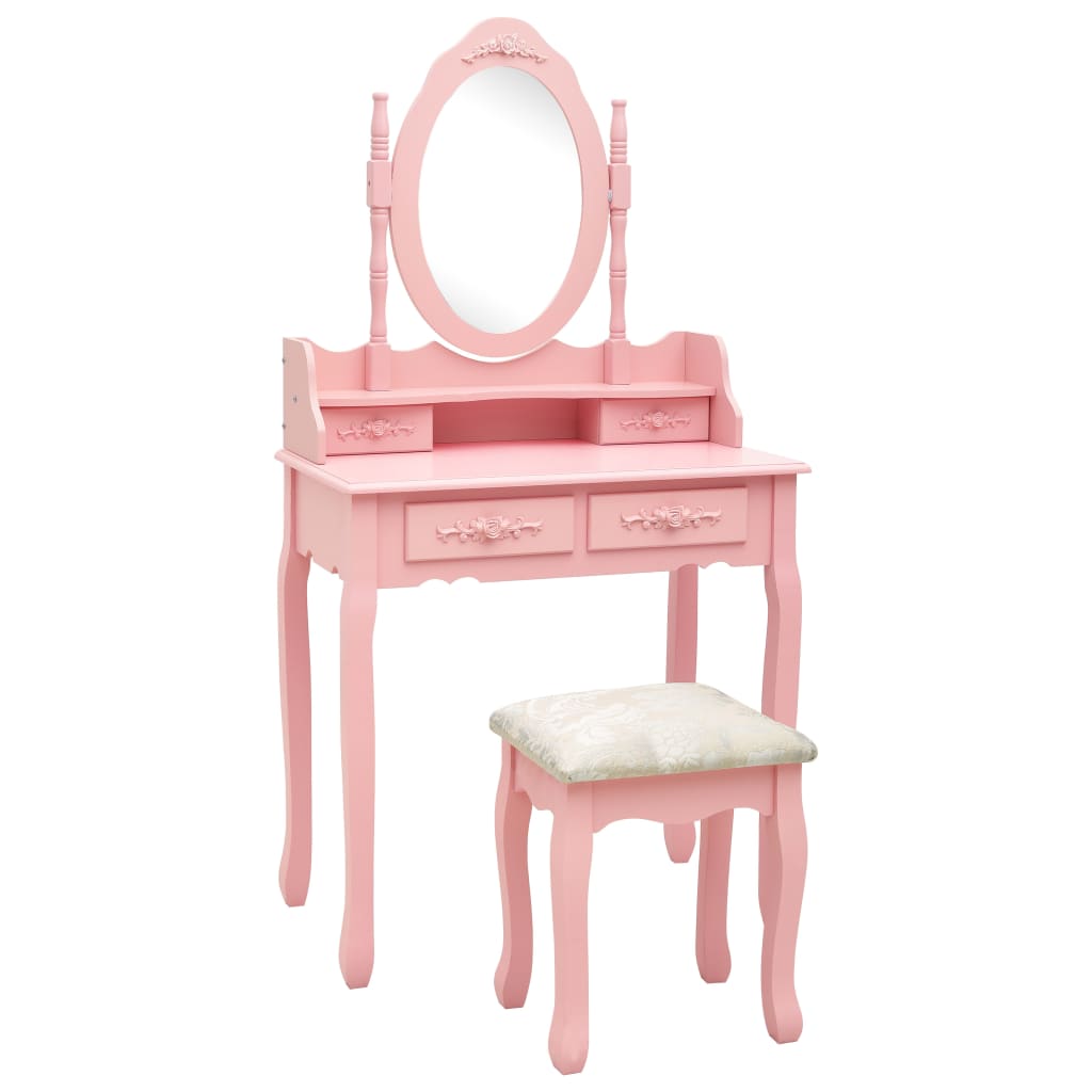 Ensemble de coiffeuse avec tabouret Rose 75x69x140 cm Paulownia Coiffeuses vidaXL   