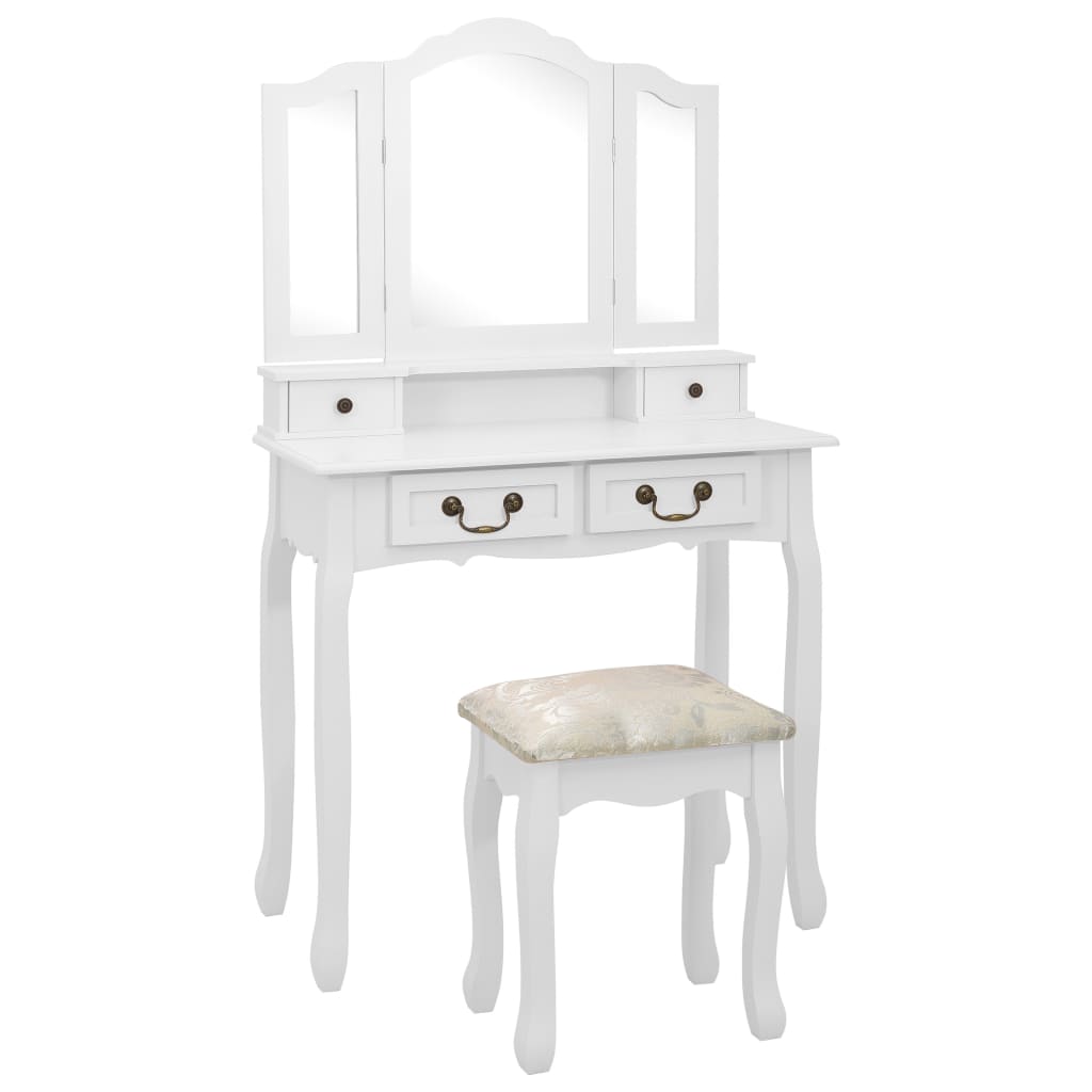 Ensemble de coiffeuse avec tabouret Blanc 80x69x141cm Paulownia Coiffeuses vidaXL   