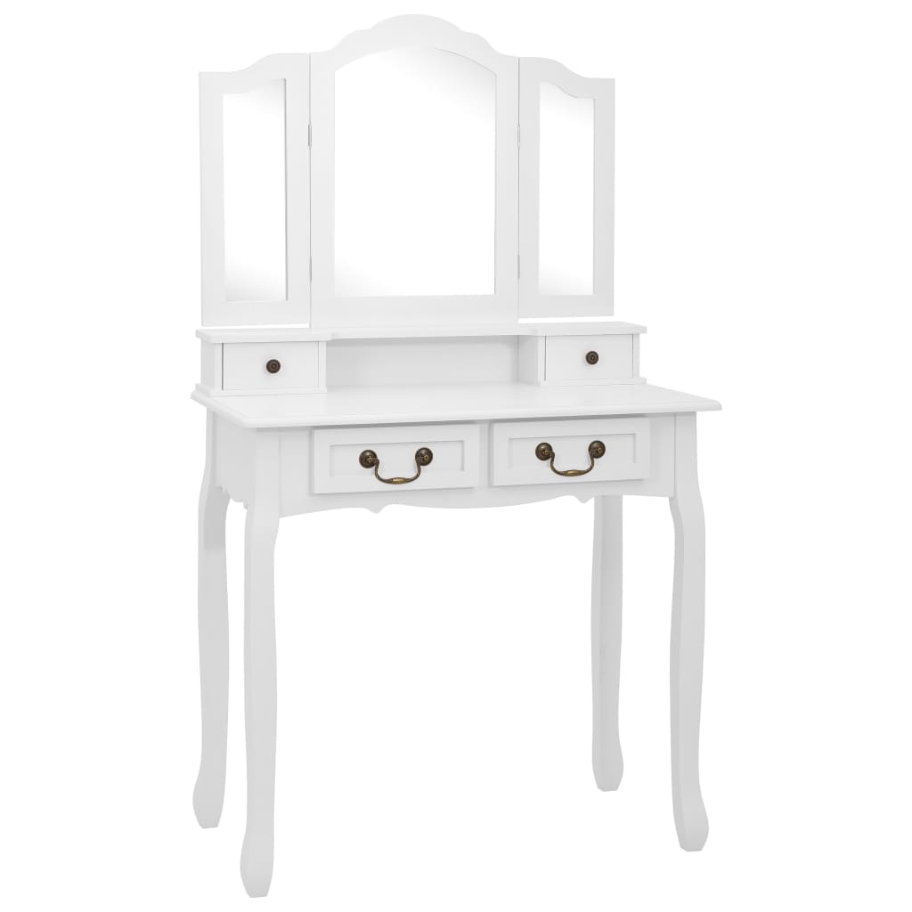 Ensemble de coiffeuse avec tabouret Blanc 80x69x141cm Paulownia Coiffeuses vidaXL   