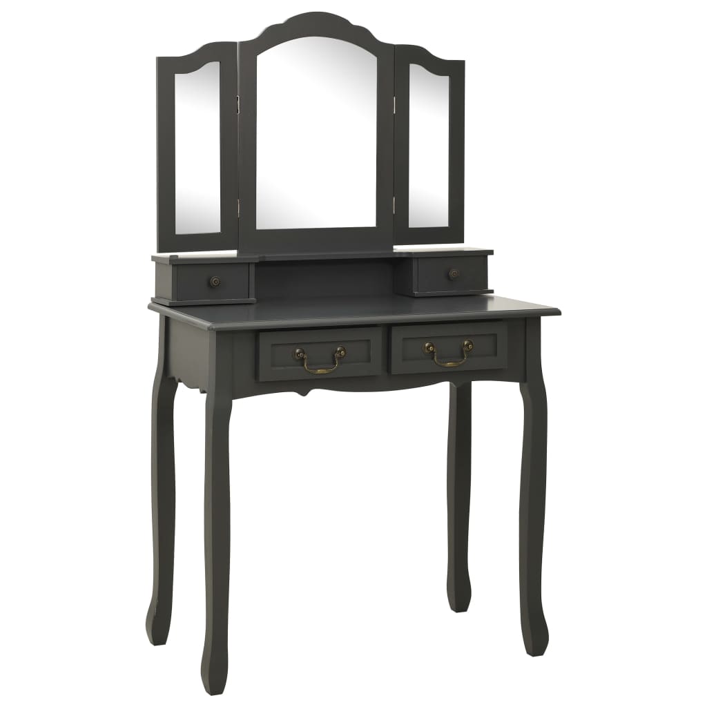 Ensemble de coiffeuse avec tabouret Gris 80x69x141 cm Paulownia Coiffeuses vidaXL   