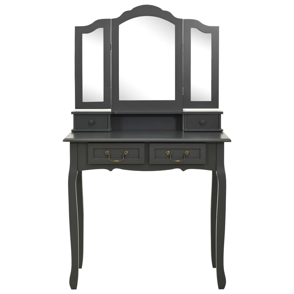 Ensemble de coiffeuse avec tabouret Gris 80x69x141 cm Paulownia Coiffeuses vidaXL   
