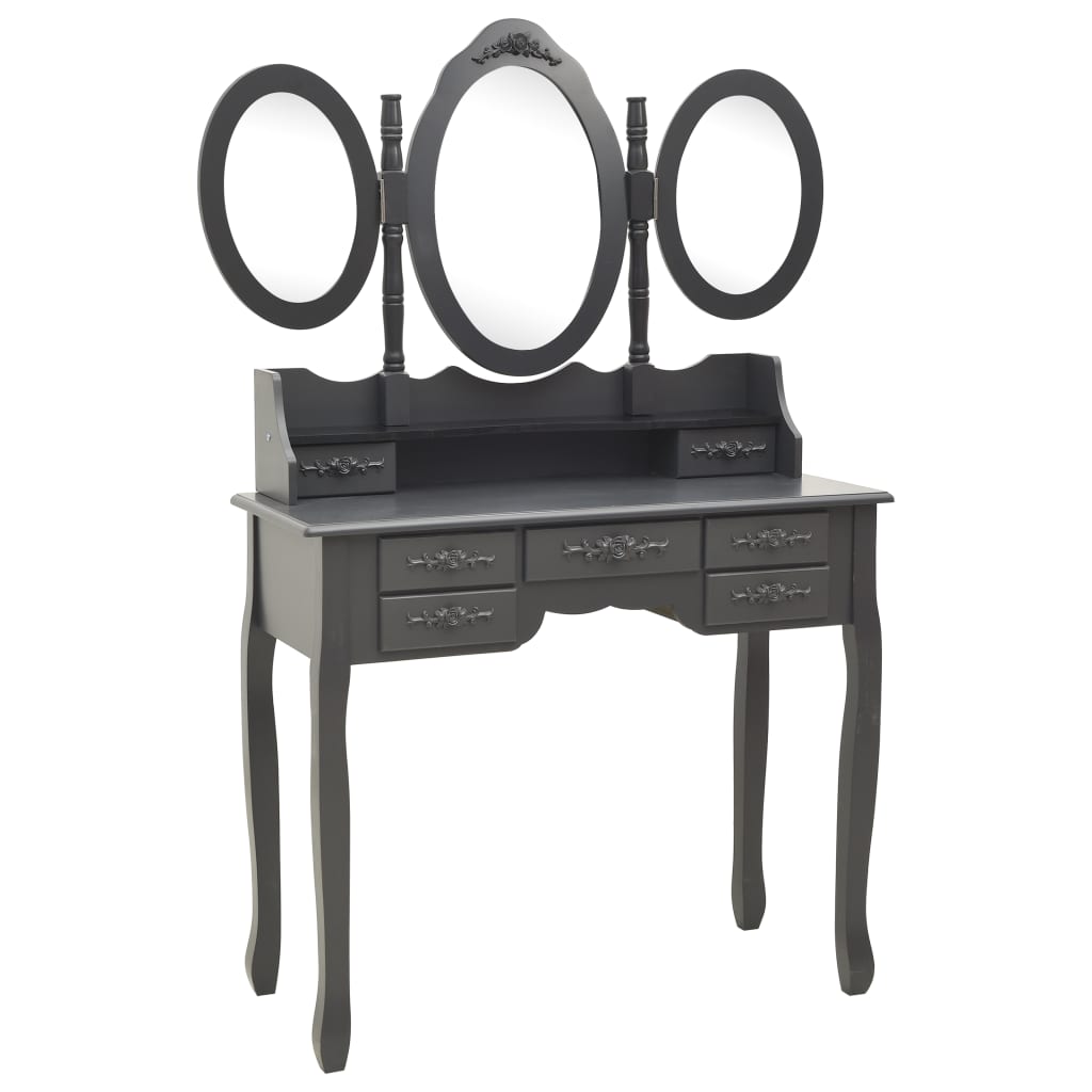 Coiffeuse avec tabouret et miroir pliable en 3 Gris Coiffeuses vidaXL   