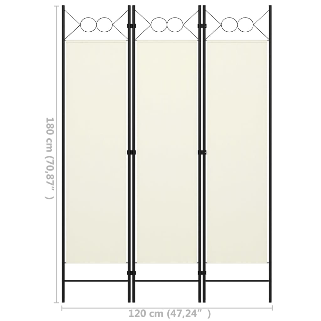 Cloison de séparation 3 panneaux Blanc crème 120x180 cm Séparateurs de pièces vidaXL   