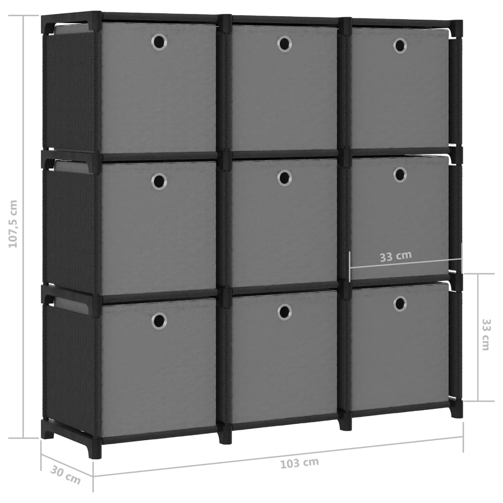 Étagère à 9 cubes avec boîtes Noir 103x30x107,5 cm Tissu Bibliothèques vidaXL   