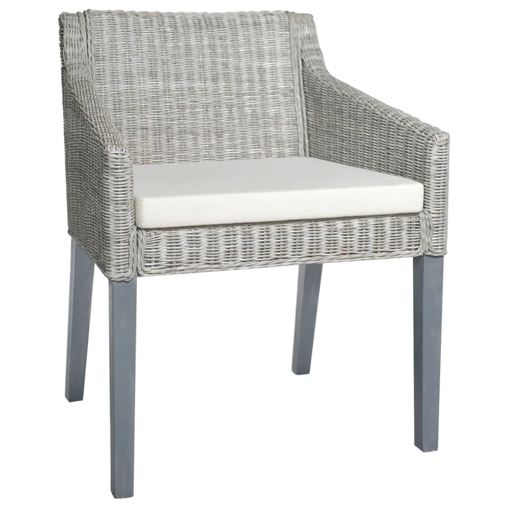 Chaise à manger avec coussin Gris Rotin naturel Chaises de cuisine vidaXL   