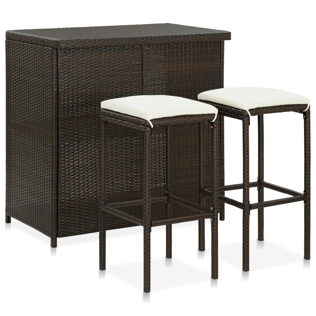 Ensemble de bar 3 pcs Résine tressée Marron Meubles de salle à manger vidaXL   