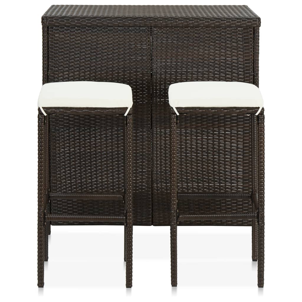 Ensemble de bar 3 pcs Résine tressée Marron Meubles de salle à manger vidaXL   