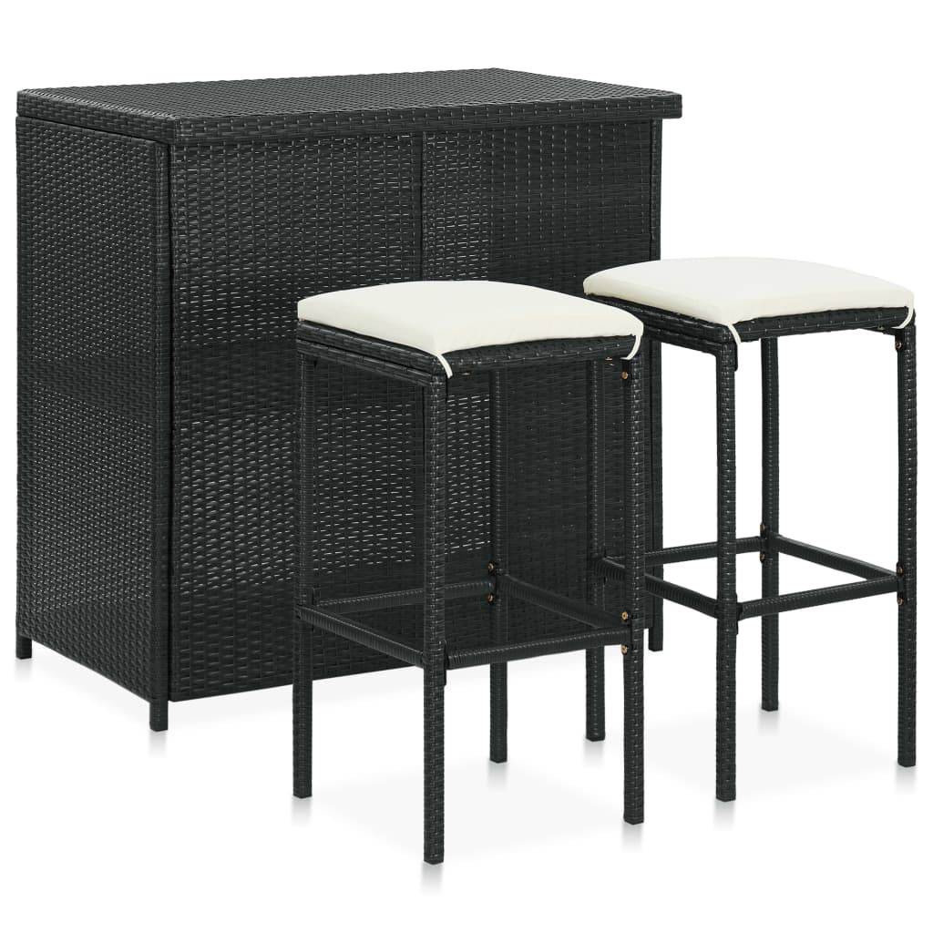 Ensemble de bar 3 pcs Résine tressée Noir Meubles de salle à manger vidaXL   