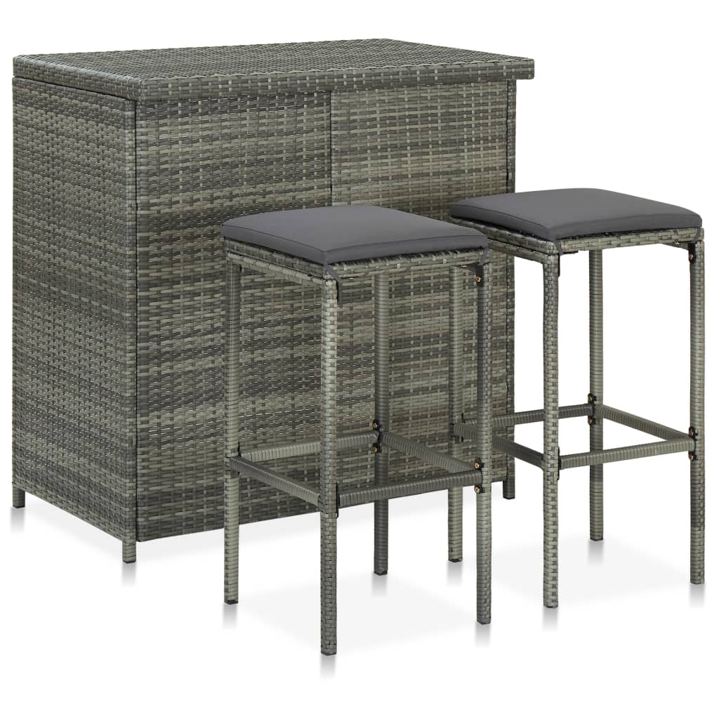 Ensemble de bar 3 pcs Résine tressée Gris Meubles de salle à manger vidaXL   