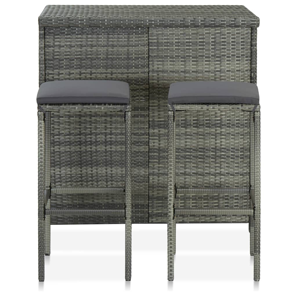 Ensemble de bar 3 pcs Résine tressée Gris Meubles de salle à manger vidaXL   