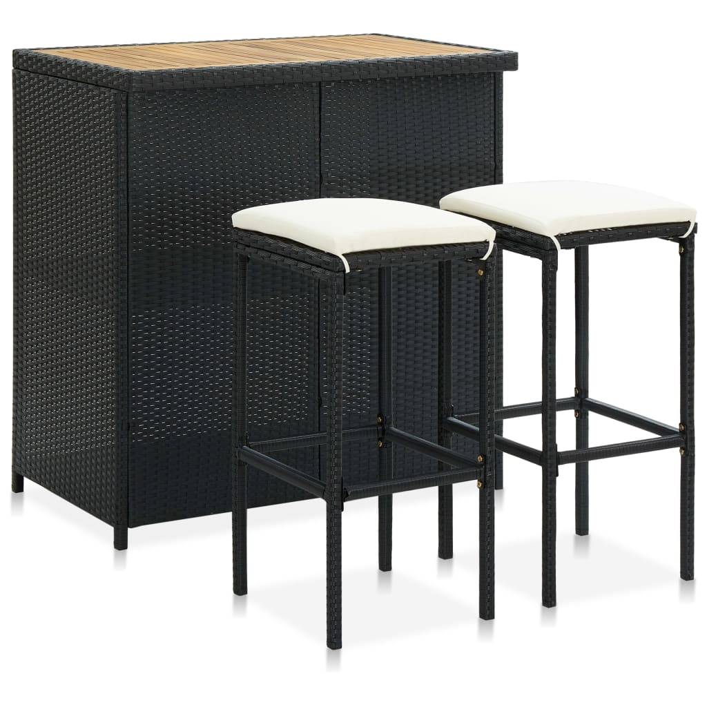 Ensemble de bar 3 pcs Résine tressée Noir Meubles de salle à manger vidaXL   