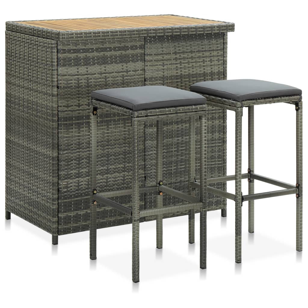 Ensemble de bar 3 pcs Résine tressée Gris Meubles de salle à manger vidaXL   