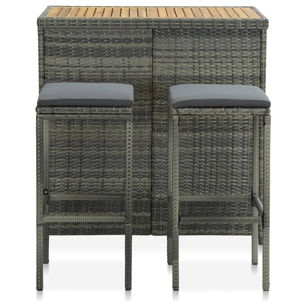Ensemble de bar 3 pcs Résine tressée Gris Meubles de salle à manger vidaXL   