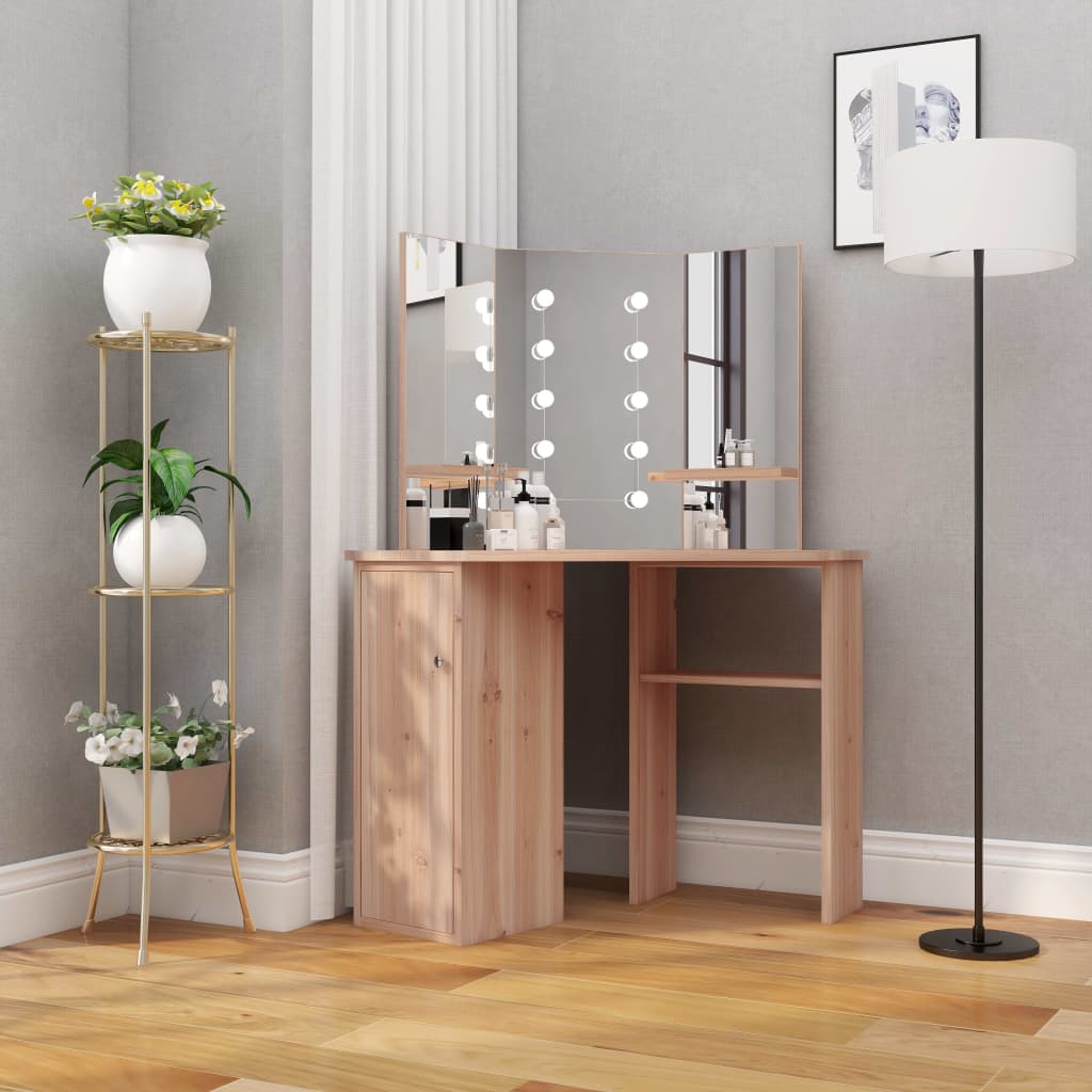 Coiffeuse d'angle avec LED Chêne 111x54x141,5 cm Coiffeuses vidaXL   
