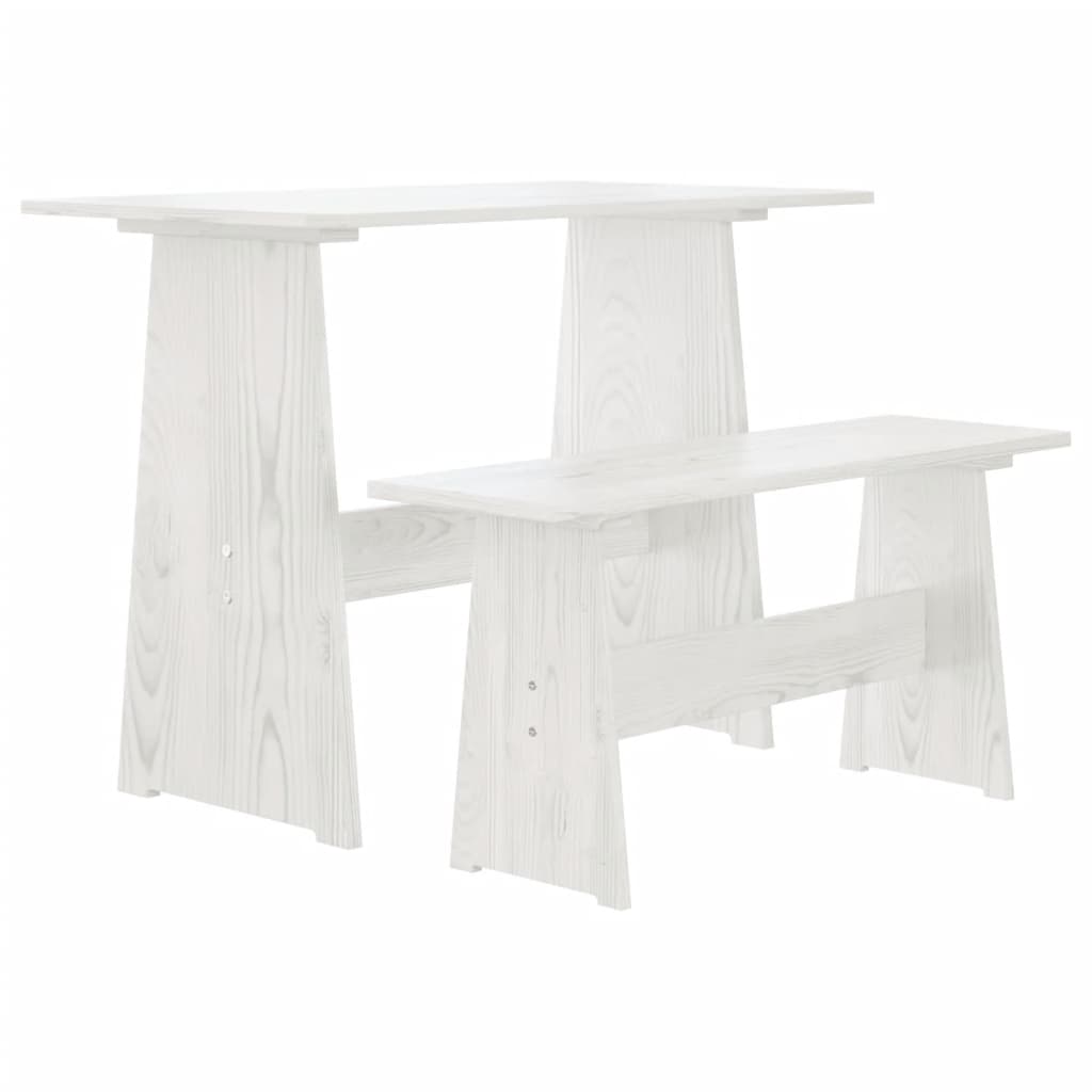 Table à manger avec banc Blanc Bois de pin solide Tables à manger vidaXL   