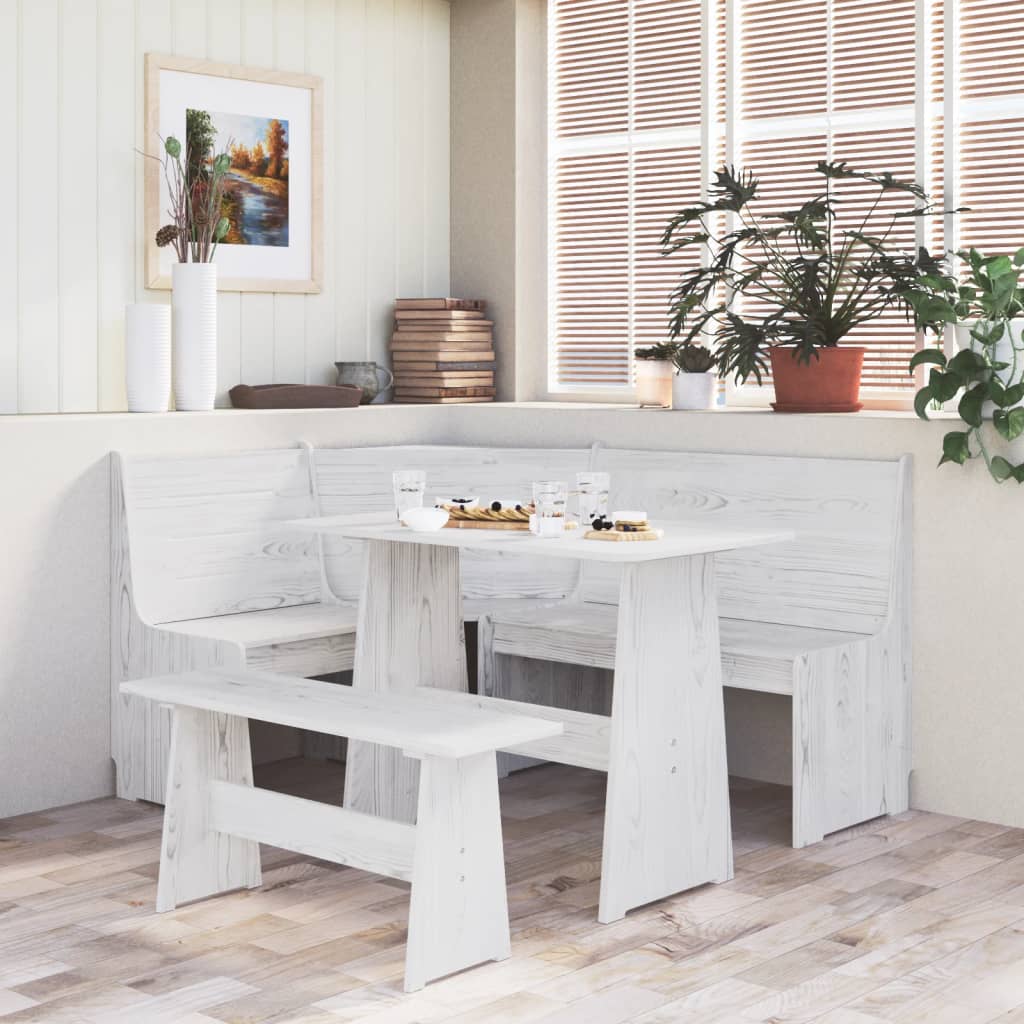 Table à manger avec banc Blanc Bois de pin solide Tables à manger vidaXL   