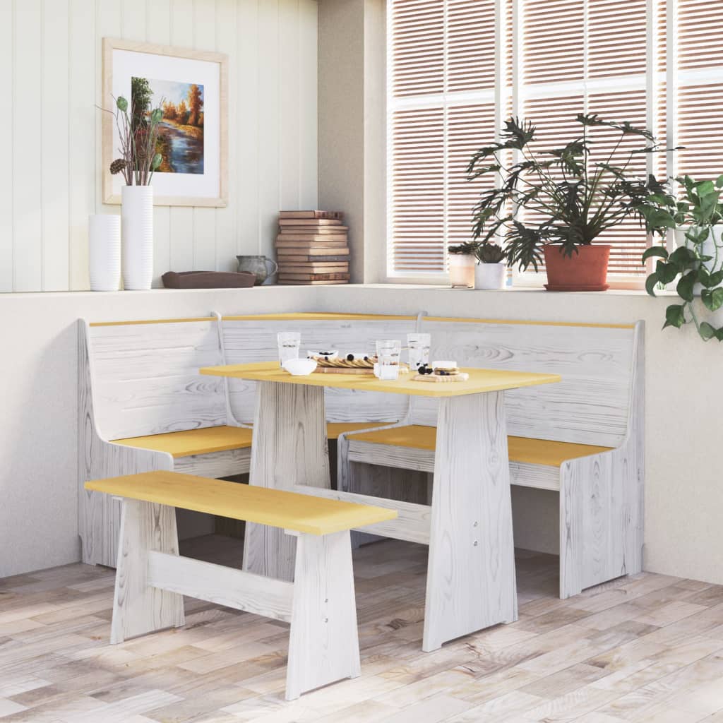 Table à manger avec banc Marron miel et blanc Pin solide Tables à manger vidaXL   