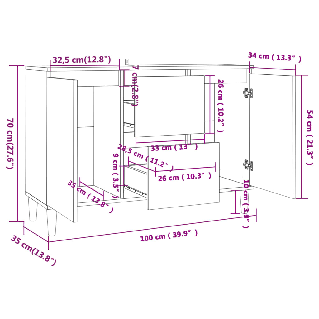 Buffet Blanc 103,5x35x70 cm Aggloméré Buffets & bahuts vidaXL   