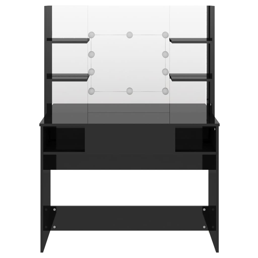 Table de maquillage avec éclairage LED MDF Noir brillant Coiffeuses vidaXL   