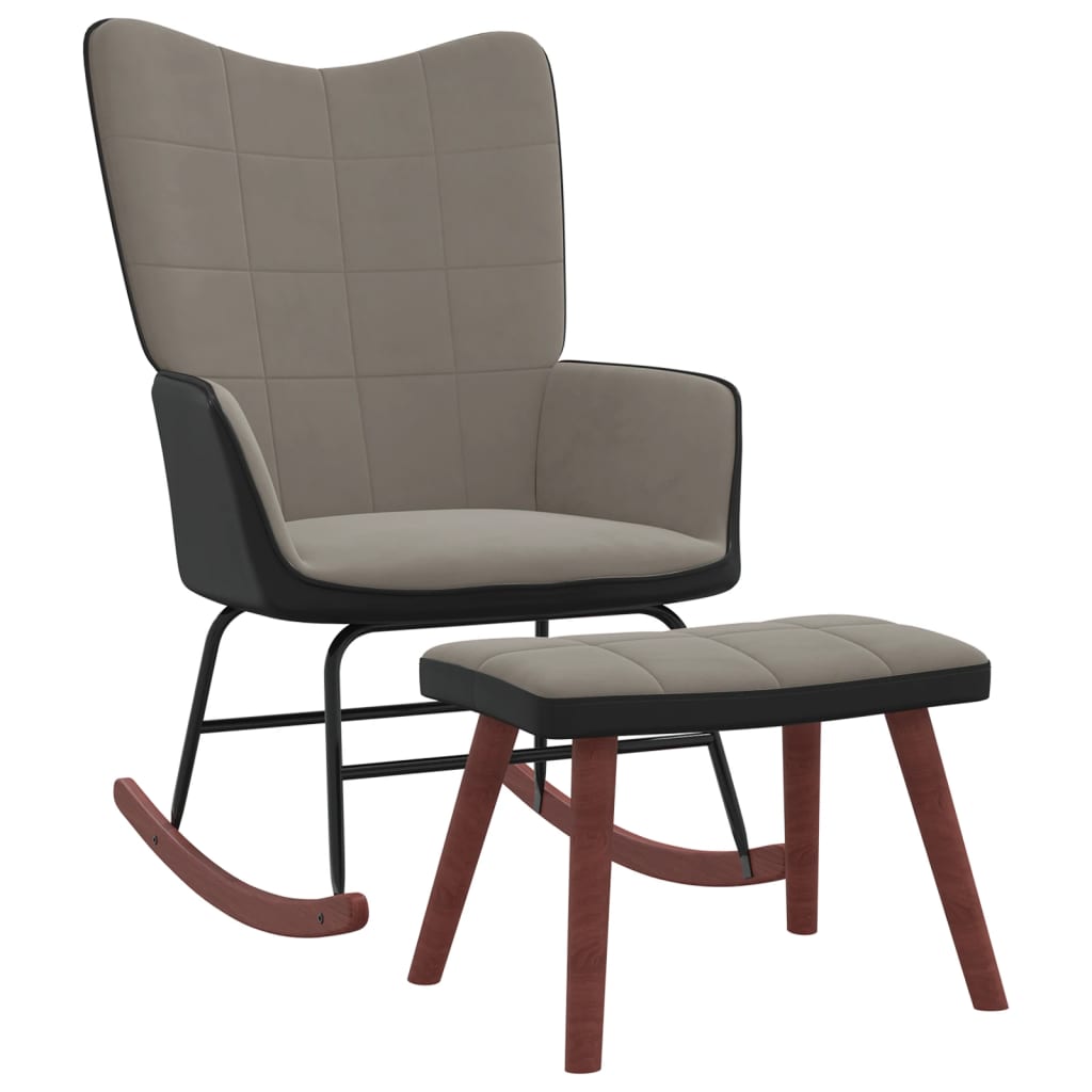 Chaise à bascule avec repose-pied Gris clair Velours et PVC Fauteuils à bascule vidaXL   