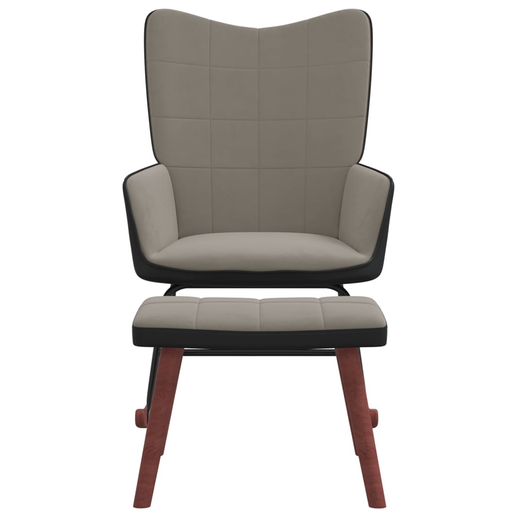Chaise à bascule avec repose-pied Gris clair Velours et PVC Fauteuils à bascule vidaXL   