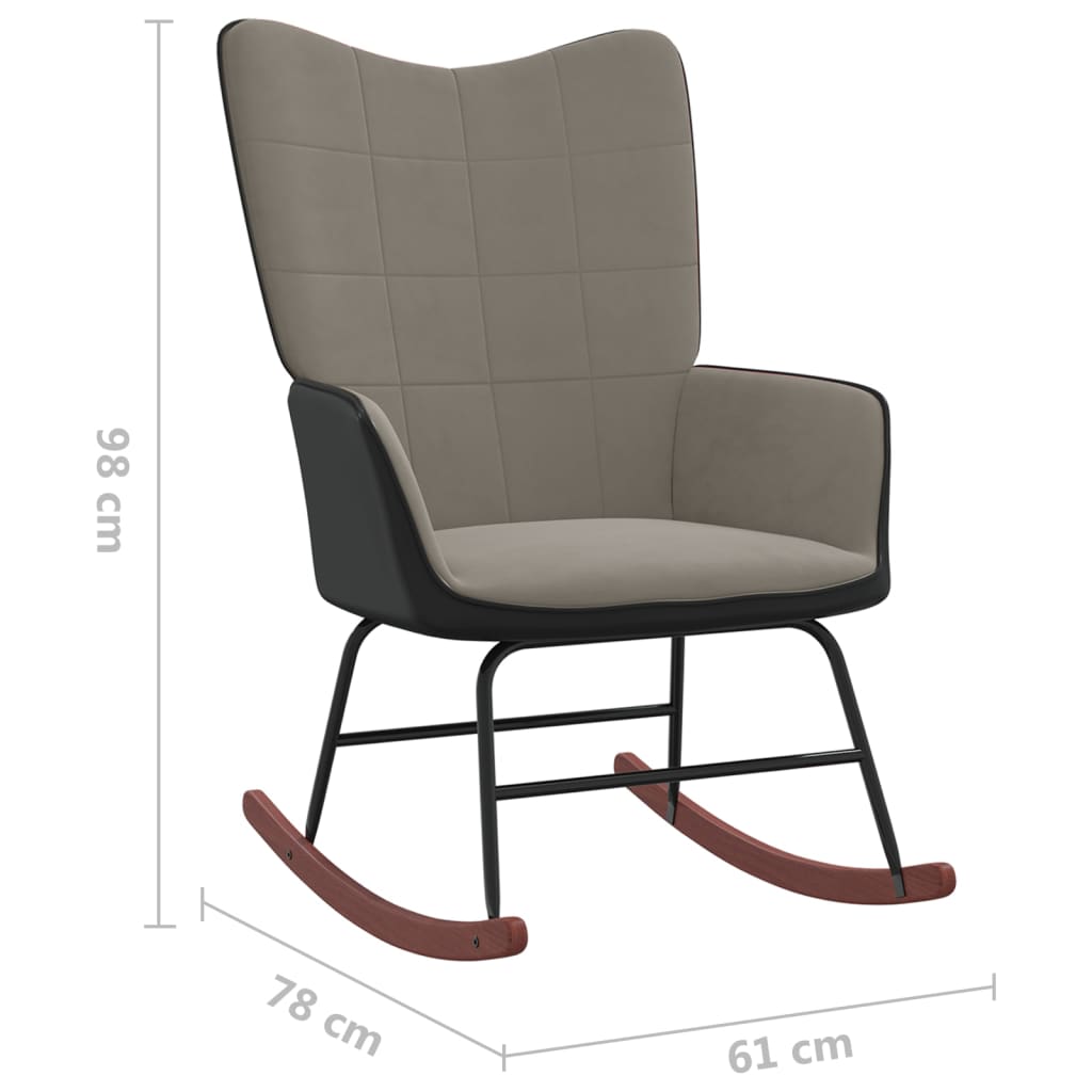 Chaise à bascule avec repose-pied Gris clair Velours et PVC Fauteuils à bascule vidaXL   