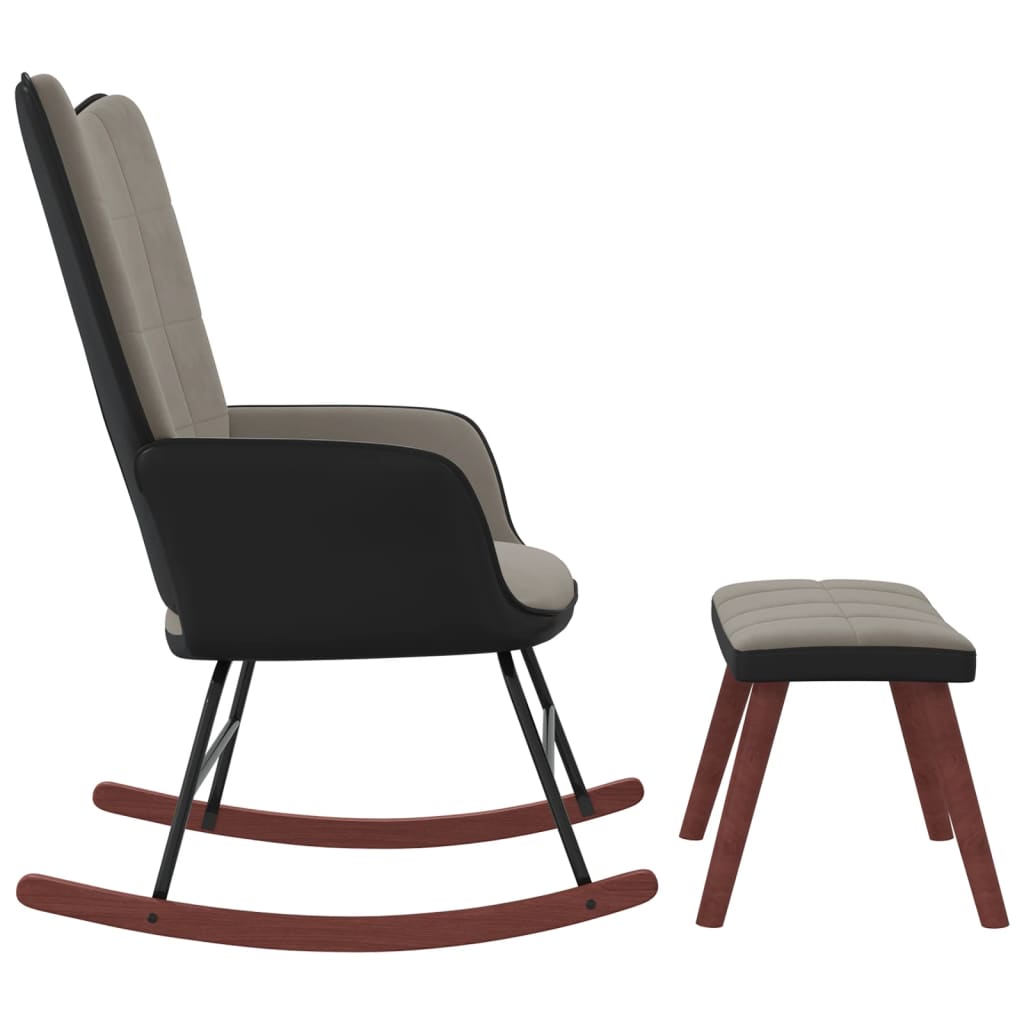 Chaise à bascule avec repose-pied Gris clair Velours et PVC Fauteuils à bascule vidaXL   