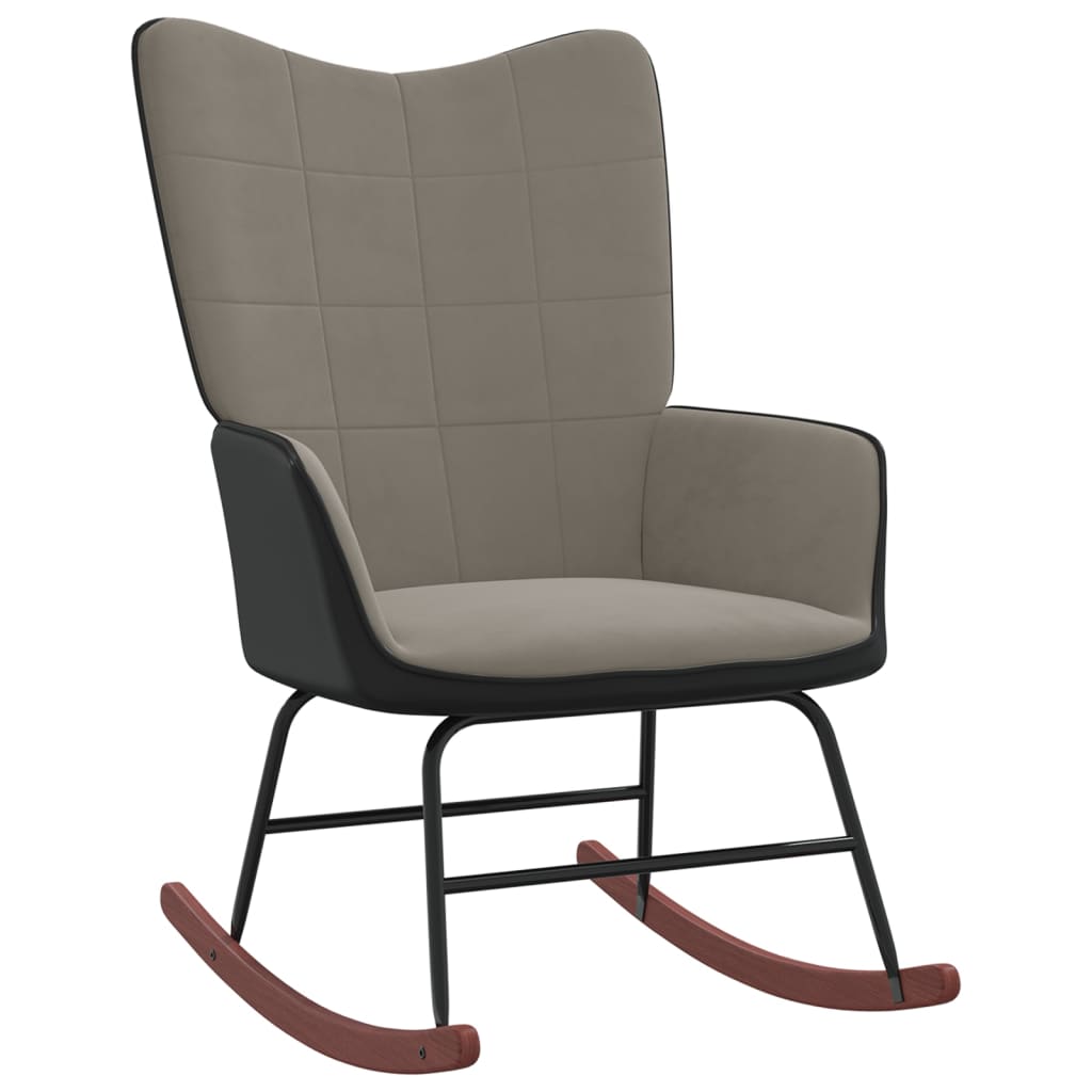 Chaise à bascule avec repose-pied Gris clair Velours et PVC Fauteuils à bascule vidaXL   