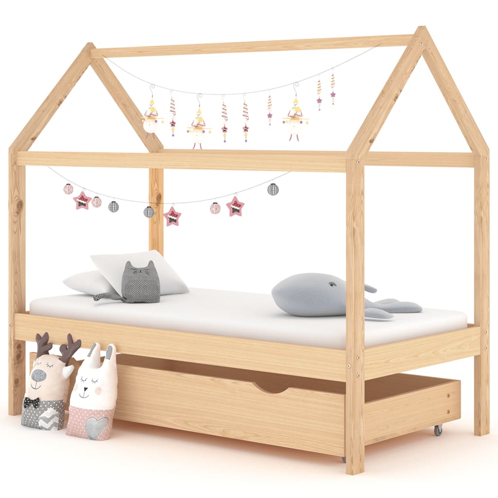 Cadre de lit d'enfant avec un tiroir Pin massif 80x160 cm Lits bébés et enfants vidaXL   