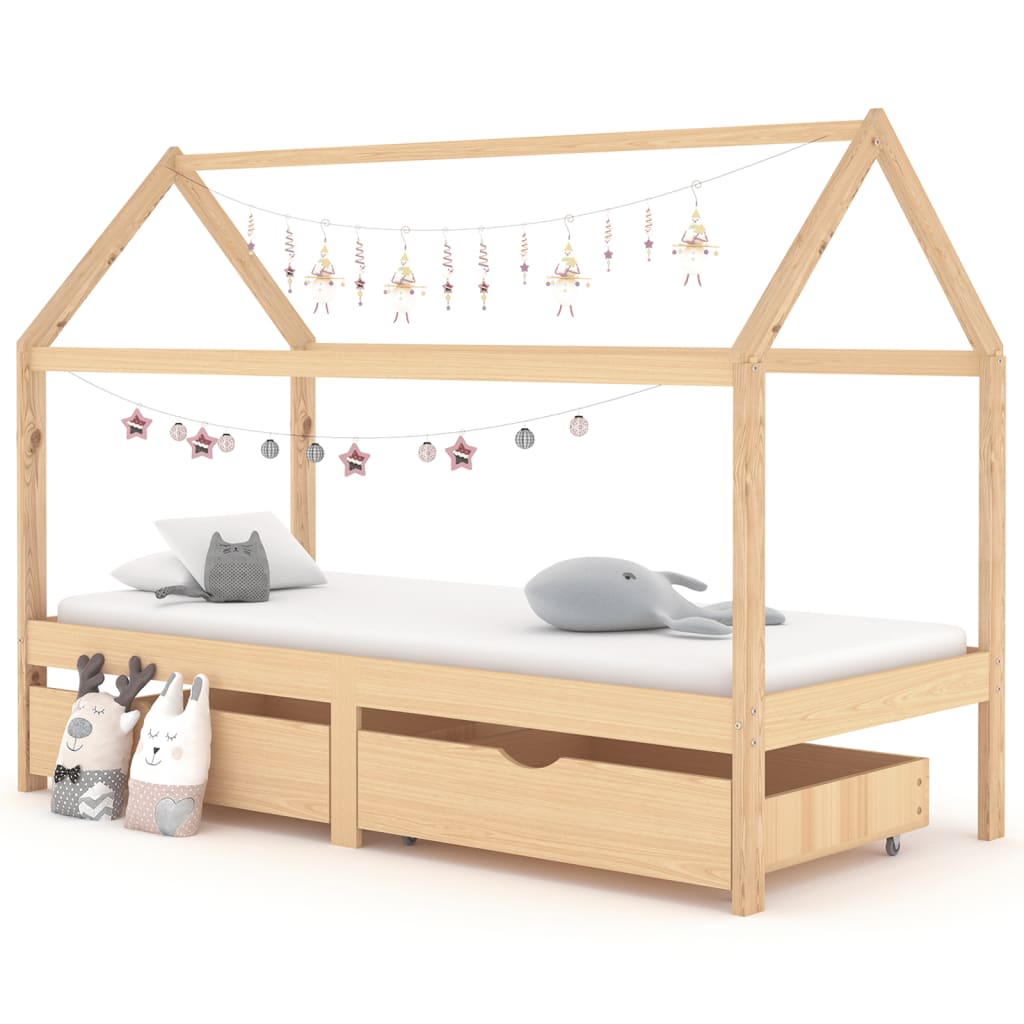 Cadre de lit d'enfant avec tiroirs Bois de pin massif 90x200 cm Lits bébés et enfants vidaXL   