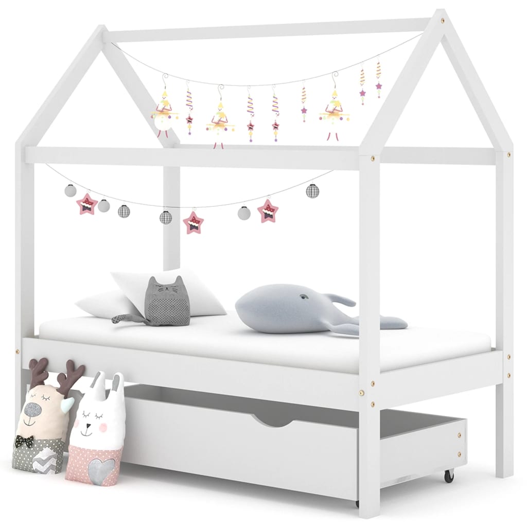 Cadre de lit d'enfant avec un tiroir Blanc Pin massif 70x140 cm Lits bébés et enfants vidaXL   