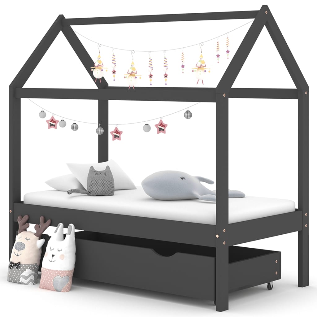 Cadre de lit d'enfant avec un tiroir Gris foncé Pin 70x140 cm Lits bébés et enfants vidaXL   