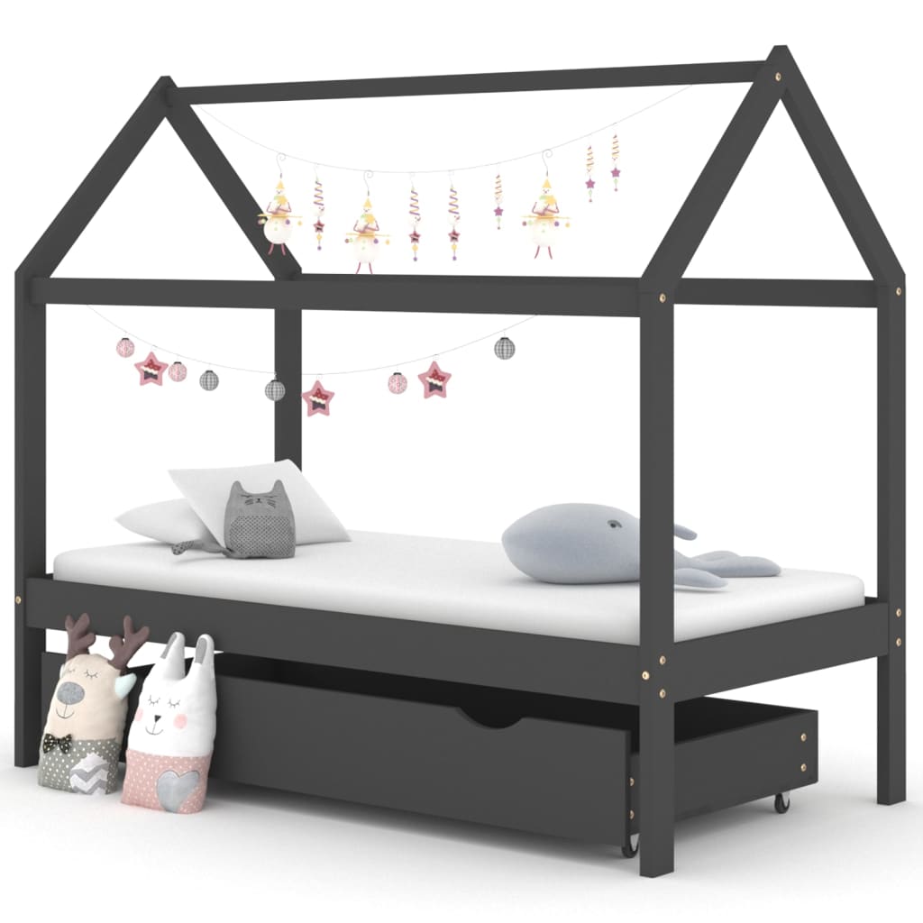 Cadre de lit d'enfant avec un tiroir Gris foncé Pin 80x160 cm Lits bébés et enfants vidaXL   
