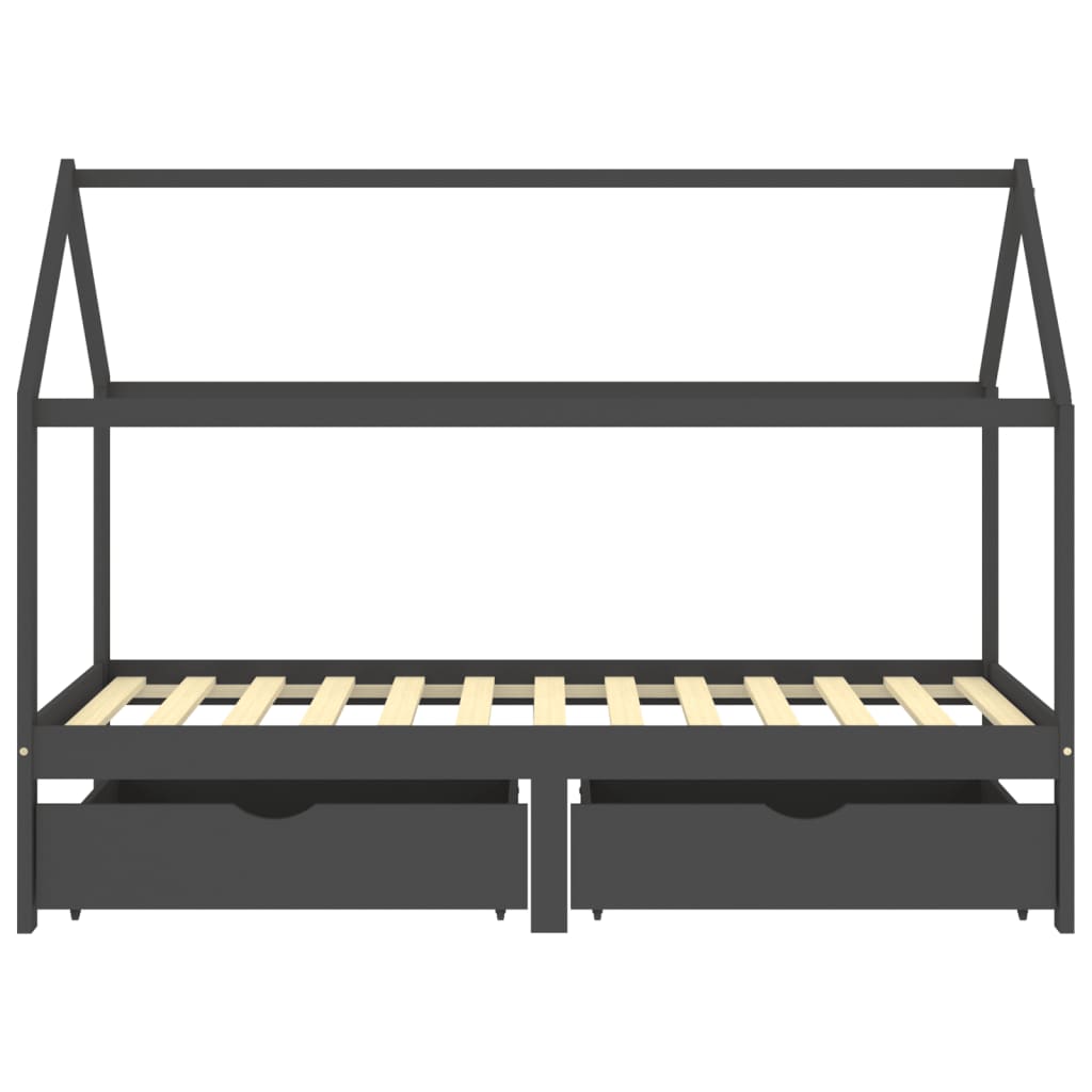 Cadre de lit d'enfant avec tiroirs Gris foncé Pin 90x200 cm Lits bébés et enfants vidaXL   