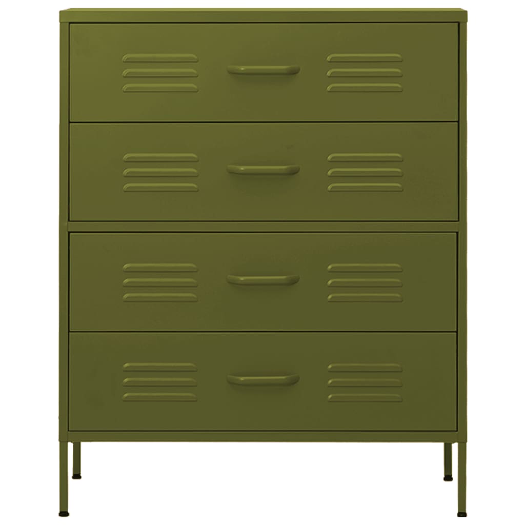 Commode Vert olive 80x35x101,5 cm Acier Commodes vidaXL   
