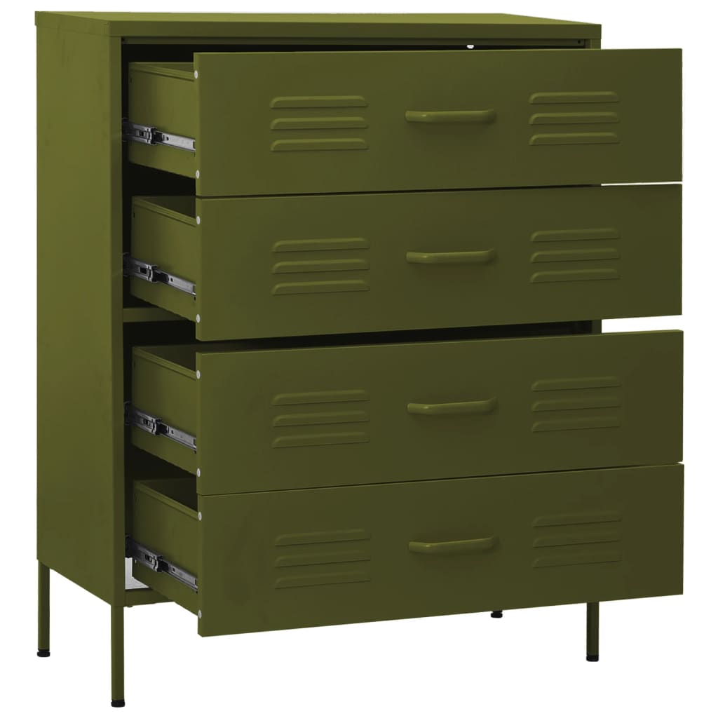 Commode Vert olive 80x35x101,5 cm Acier Commodes vidaXL   