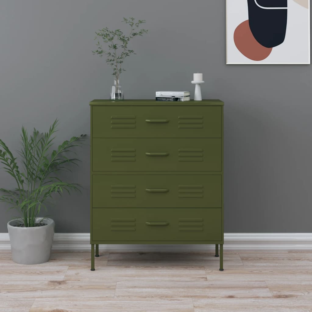 Commode Vert olive 80x35x101,5 cm Acier Commodes vidaXL   