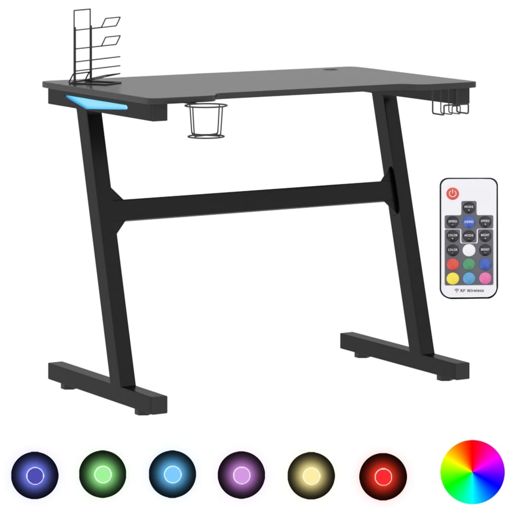 Bureau de jeu à LED avec pieds en forme de Z Noir 90x60x75 cm Bureaux vidaXL   