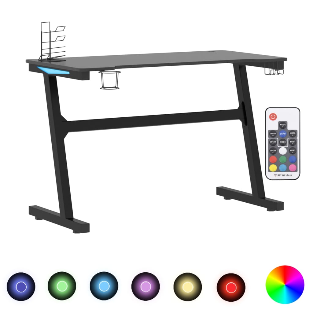 Bureau de jeu à LED en forme de Z noir 110x60x75 cm Bureaux vidaXL   